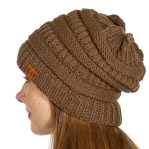 Women Solid Slouchy Knit Beanie Cap Hat Unisex